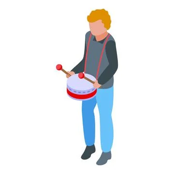 Kid play drums icon isometric vector. Music school Stock Illustration