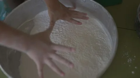 Kid play flour Stock Footage 48853284