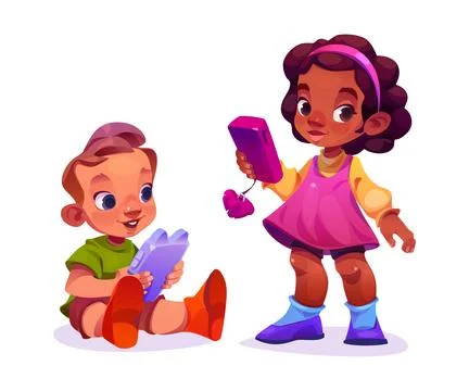 Kid play on phone. Child using smartphone for game Stock Illustration
