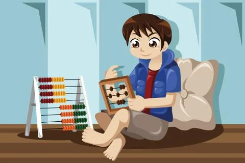 Kid playing with abacus Stock Illustration