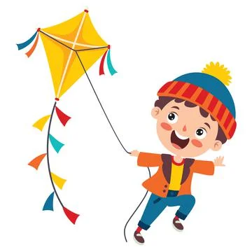 Kid Playing With A Colorful Kite Stock Illustration