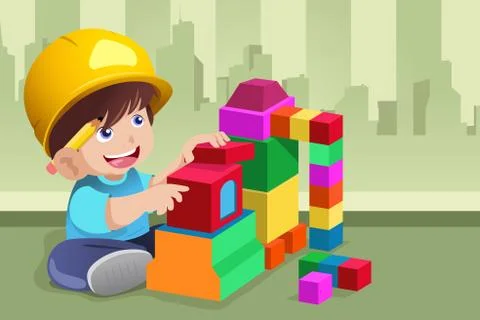 Kid playing with his toys Stock Illustration