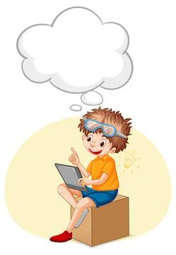 A kid playing iPad with speech bubble Stock Illustration