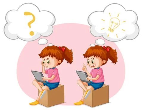 A kid playing iPad with speech bubble Stock Illustration