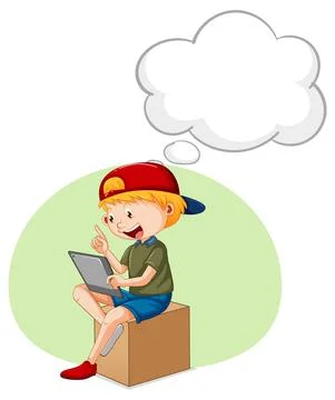 A kid playing iPad with speech bubble Stock Illustration