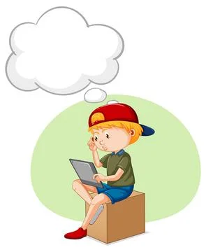 A kid playing iPad with speech bubble Stock Illustration