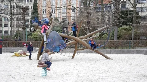 Kid Playing In Public Playground Stock Footage 72686512
