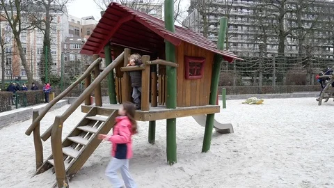 Kid Playing In Public Playground Stock Footage 72687046