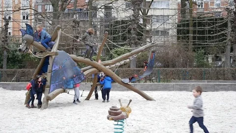 Kid Playing In Public Playground Stock Footage 72687125