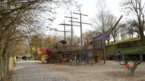 Kid Playing In Public Playground Stock Footage 72687232