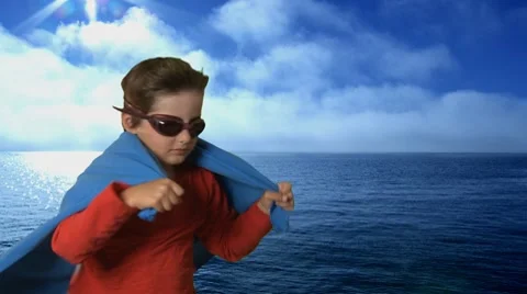 Kid playing super hero Stock Footage 8621295
