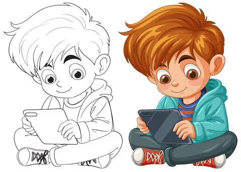 Kid Playing with Tablet Ilustração Stock