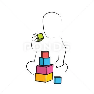 Kid Playing Toys Blocks, child development and educational games . kids intel Stock Illustration