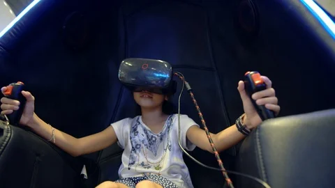 Kid playing with virtual reality glasses  Stock Footage 103992148