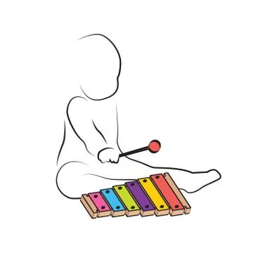 Kid playing xylophone, child development and educational games . kids intelle Stock Illustration