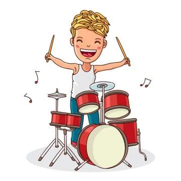 Kid plays the drums Illustrazione stock