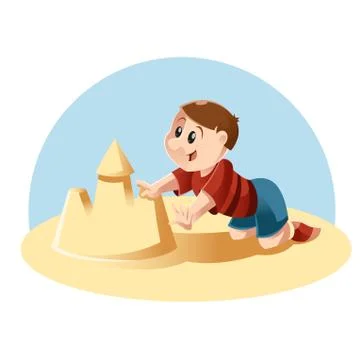 Kid plays in the sand Stock Illustration