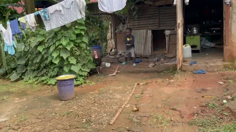 Kid plays with Turkey in Uganda Stock Footage 227591277