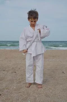 Kid practicing Aikido Stock Photos