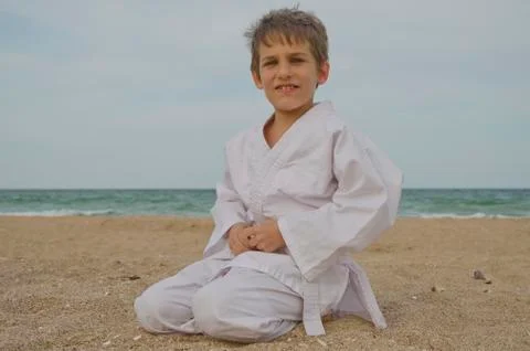 Kid practicing Aikido Stock Photos