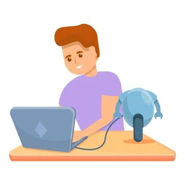 Kid programming robot bike icon, cartoon style Stockillustratie
