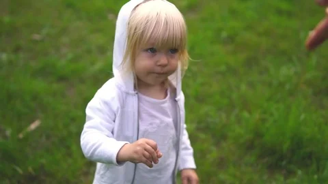 Kid pulls his hands to father. Father holding child's hand. Stock Footage 80832742