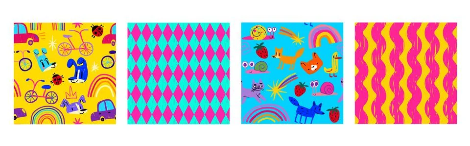 Kid rainbow school seamless patterns Stock Illustration