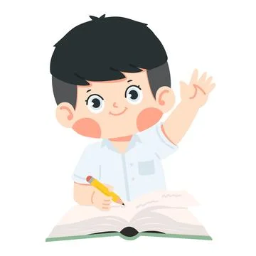 Kid raise hand to answer the question Stock Illustration