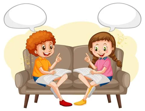 A kid reading book with speech bubble Stock Illustration