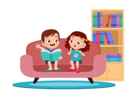 Kid reading book vector illustration Ilustración de archivo