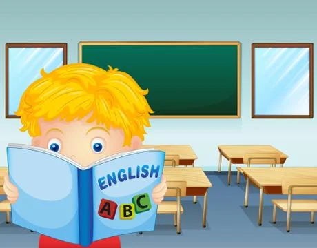 A kid reading inside the classroom Stock Illustration