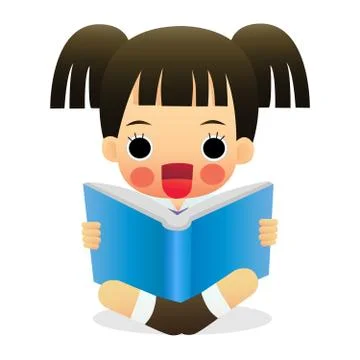 Kid reading open book sitting on floor Stock Illustration