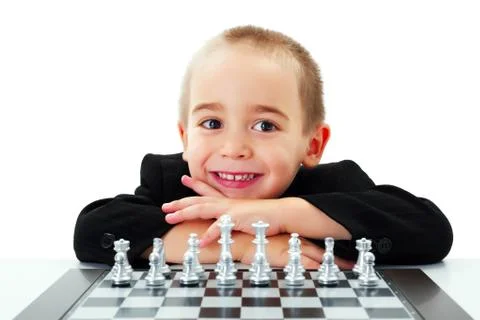 Kid ready to play chess Stock Photos