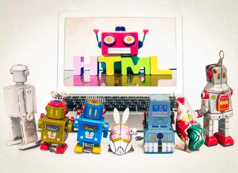 Kid robots learn HTML Stock Photos