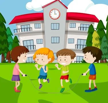 A Kid Rope Jumping at School Stock Illustration