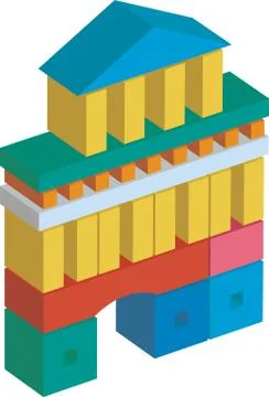 Kid s block construction. Town hall made by blocks. Stock Illustration