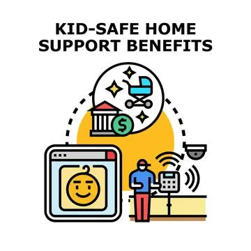 Kid safe home support benefits vector concept Stock Illustration