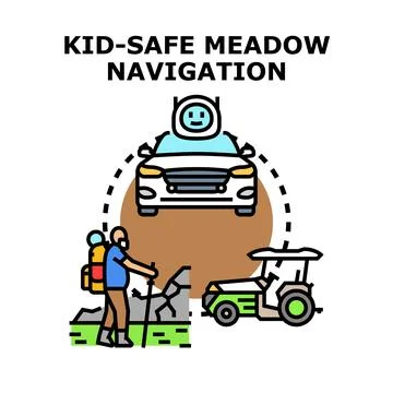 Kid safe meadow navigation journey planning concept Stock Illustration