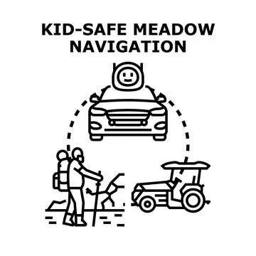 Kid safe meadow navigation journey planning concept Stock Illustration