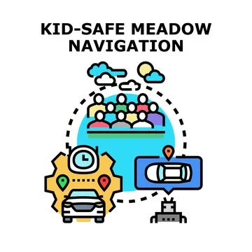 Kid safe meadow navigation vector concept Stock Illustration