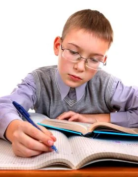 Kid on the School Desk Foto stock