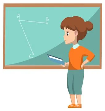 Kid at School, Geometry Lesson Solving Tasks Stock Illustration