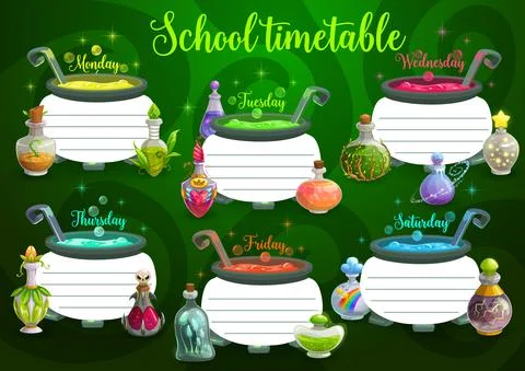 Kid school timetable with cauldron, magic potion イラスト素材