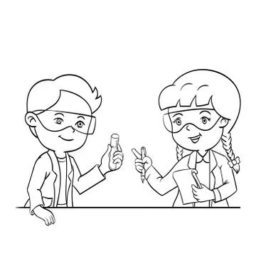 Kid in science class Hand drawn Vector Illustration Stock Illustration