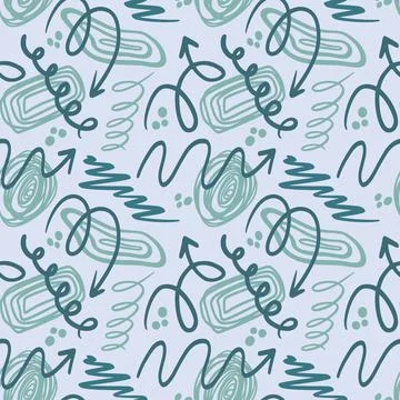 Kid scribble pattern, minimal doodles. Abstract fun shapes, random line texture Stock Illustration