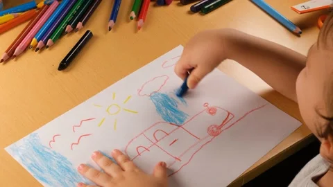 Kid scribbling picture Stock Footage 224547788
