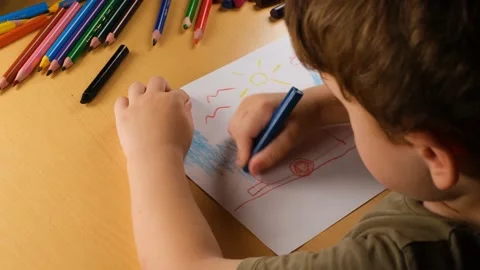 Kid scribbling picture Stock Footage 237344192