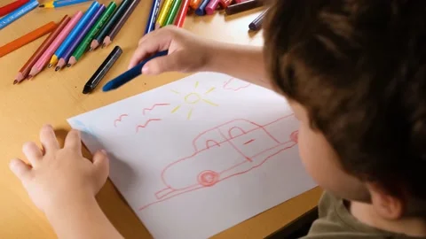 Kid scribbling picture Stock Footage 237478040