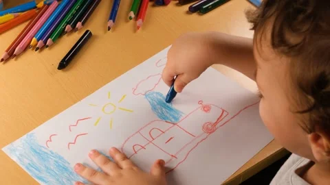 Kid scribbling picture Stock Footage 237635118