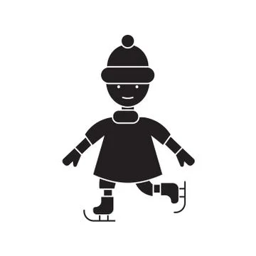 Kid skating black vector concept icon. Kid skating flat illustration, sign Stock Illustration